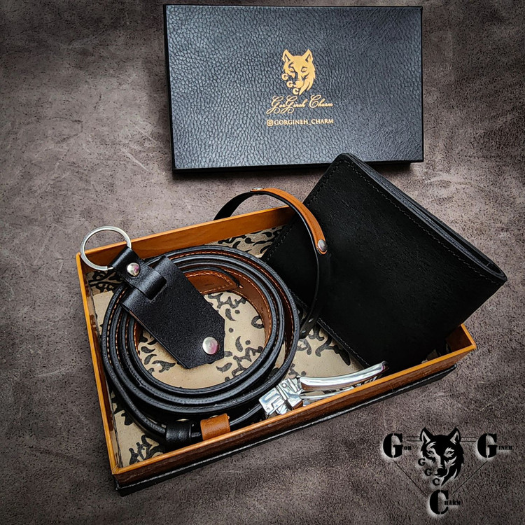 ست بسیار شیک کیف پول، کمربند، جاکلیدی و دستبند