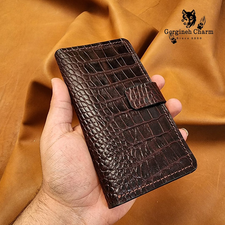 قاب گوشی چرمی گاوی درجه یک قهوه ای تیره