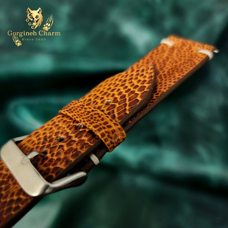 بند ساعت لوکس چرم ساق شترمرغ عسلی