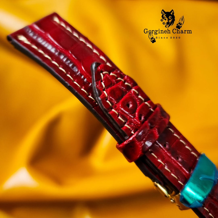 بند ساعت لوکس چرمی گاوی آلبالویی