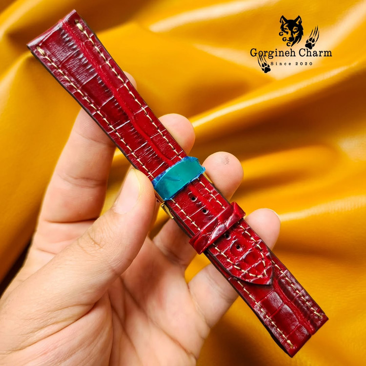 بند ساعت لوکس چرمی گاوی آلبالویی