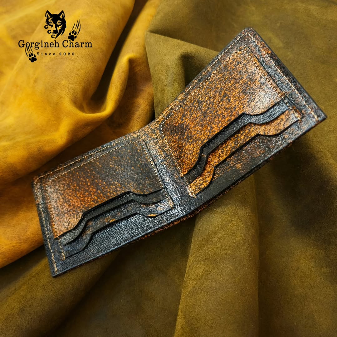 کیف پول جیبی چرم بوفالو عسلی مشکی