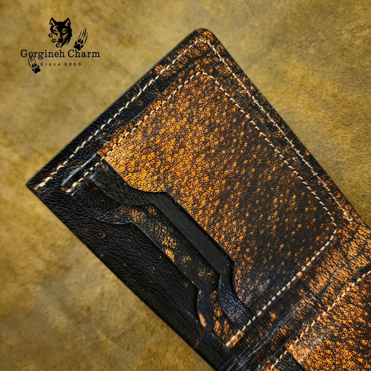 کیف پول جیبی چرم بوفالو عسلی مشکی