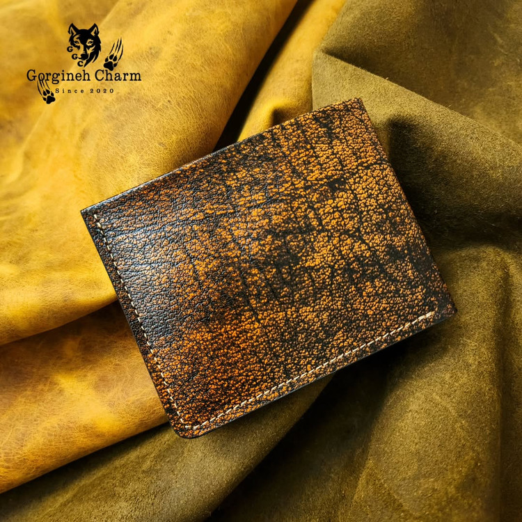 کیف پول جیبی چرم بوفالو عسلی مشکی